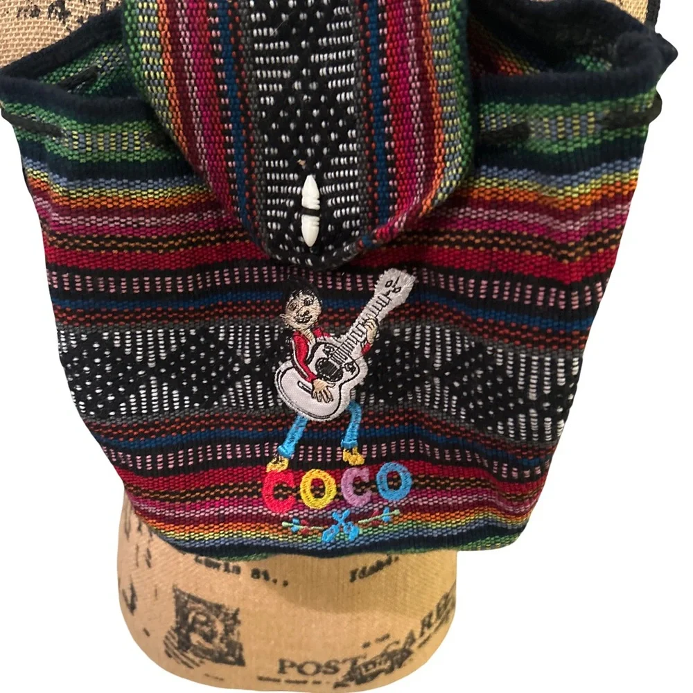 Disney Pixar Coco With Guitar Embroidered Backpack Purse Rainbow Colors